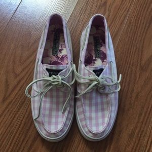 Sperry top-sider 7 pink cream gingham boat shoes💕